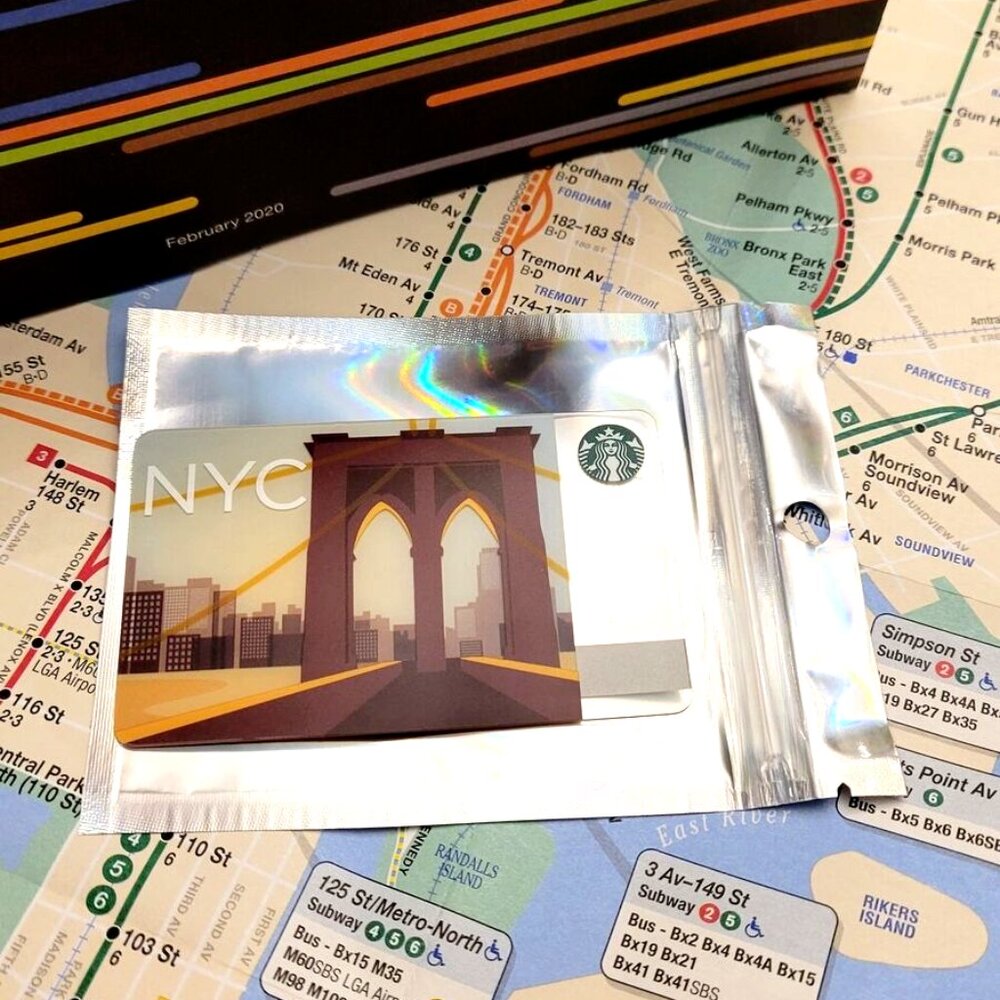 Vintage Starbucks NYC Brooklyn Bridge Unused Collectible Gift Card + Subway Map - Picture 3 of 7